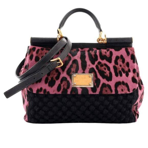 Dolce & Gabbana Handbags - DOLCE & GABBANA | Knit Trim Ponyhair Sicily Satchel Shoulder Strap Purple Black